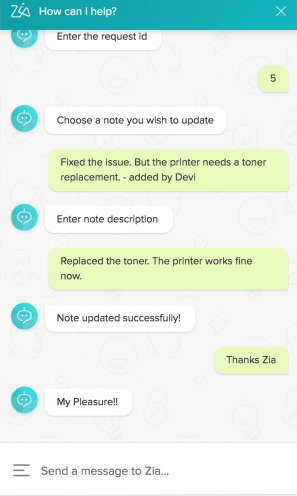 Zia help desk chatbot automation